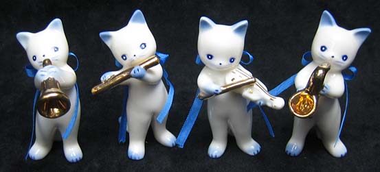 猫の陶器の置物(ネコの音楽隊)4匹